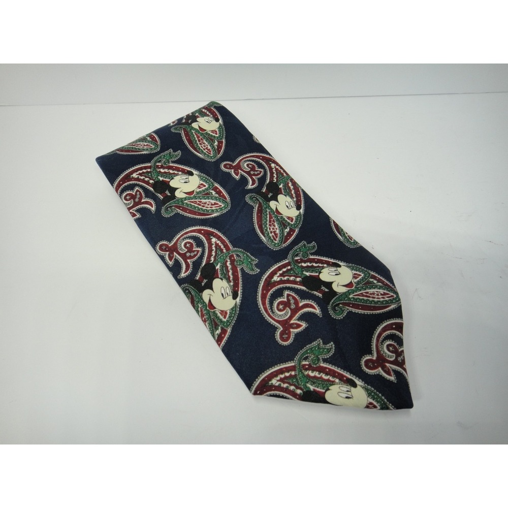 Vintage Mickey Unlimited Disney Paisley Necktie Navy Blue Red Green Made USA NWT